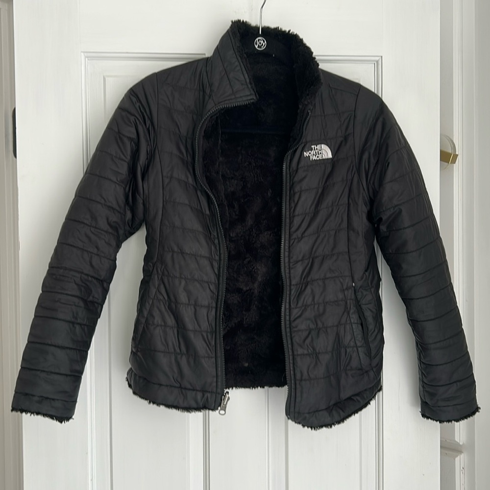 Black Northface reversible winter coat kid size 12